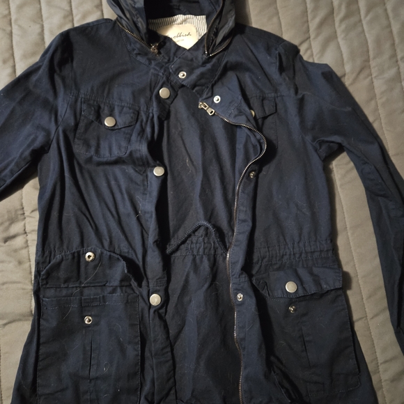 Jackets & Blazers - Navy Hooded Jacket with Snap Buttons
